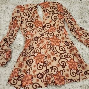 Forever 21 Mini Dress Long Balloon Sleeve Retro Pink Floral Size Medium
